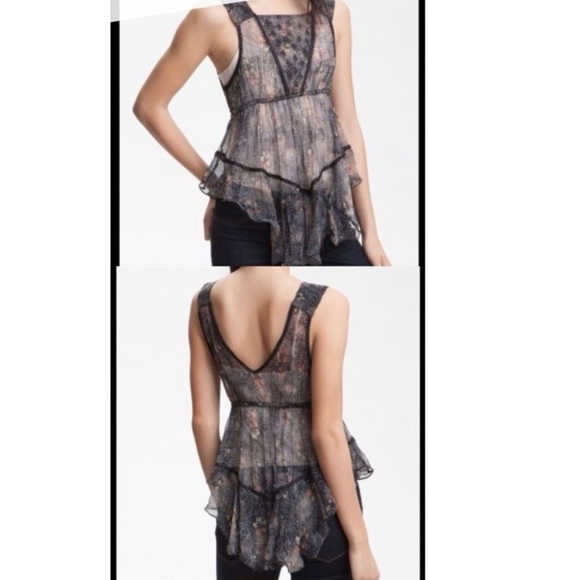Free People Tops - FREE PEOPLE New Romantics Northern Lights Black Sheer Floral Tank Top